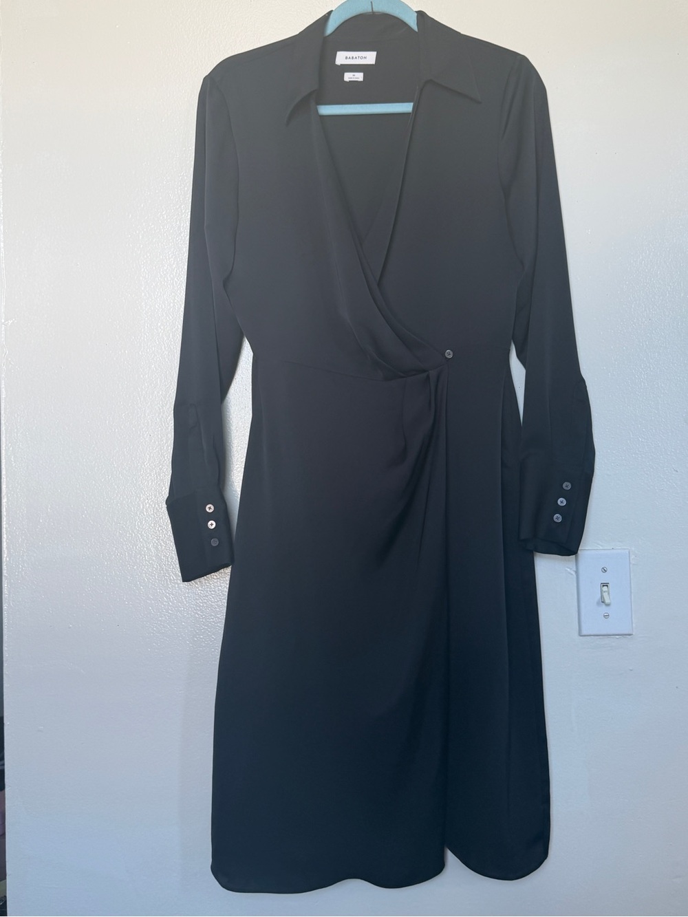 Babaton Black Long-Sleeve Wrap-Front Shirt Dress